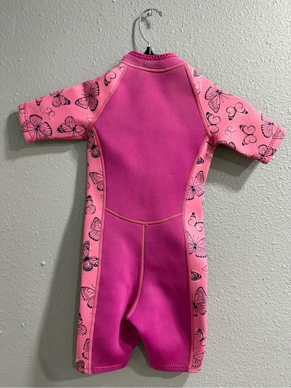 Kids' Pink Butterfly Short-Sleeve Rashguard Suit